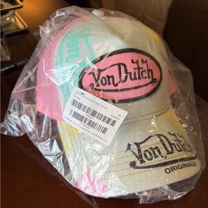 Von Dutch Light Denim Pink Logo Trucker